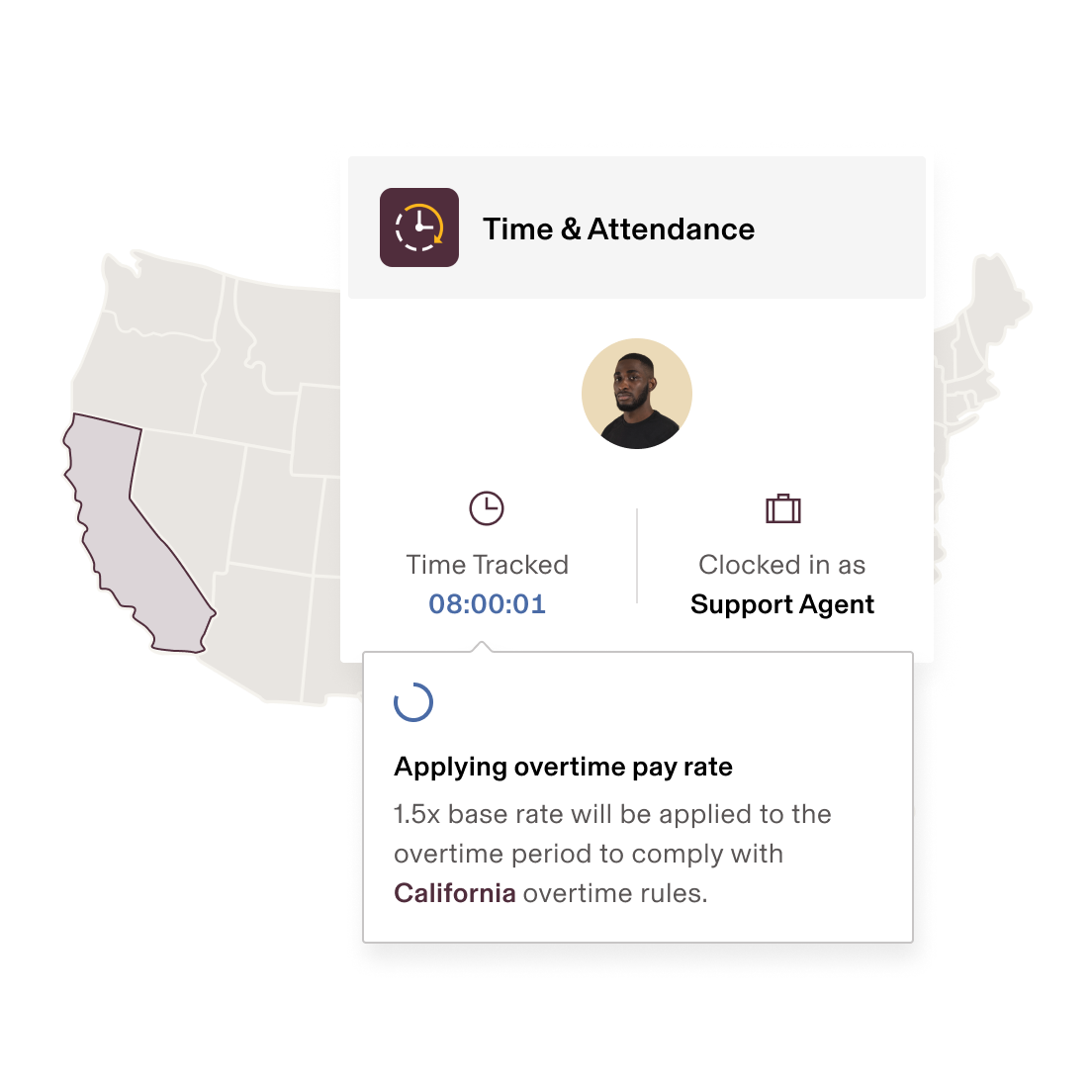 Screenshot of an employee timecard in Rippling's Time & Attendance product