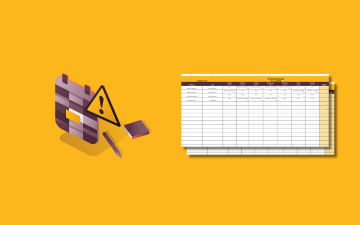 Graphic illustration of a schedule icon with a stack of hourly work schedule spreadsheet templates next to it
