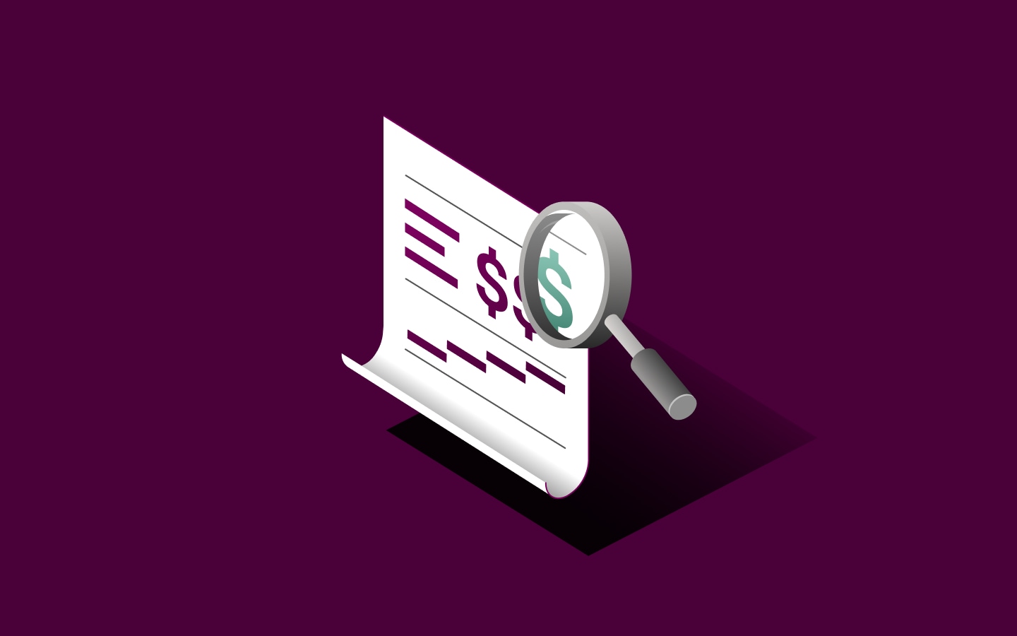 Graphic illustration of a document with a magnifying glass