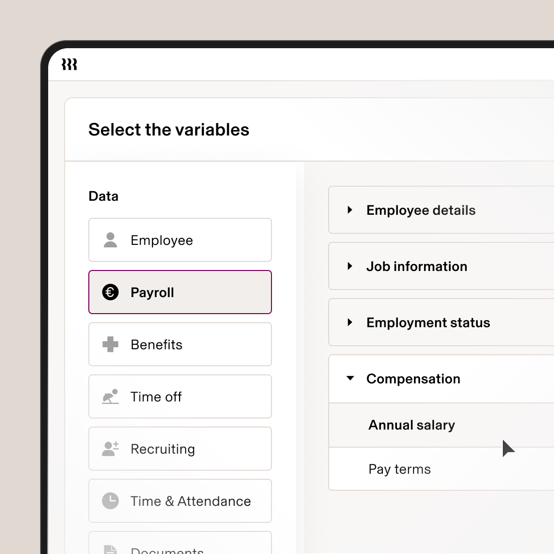 1:1 | Select the variables