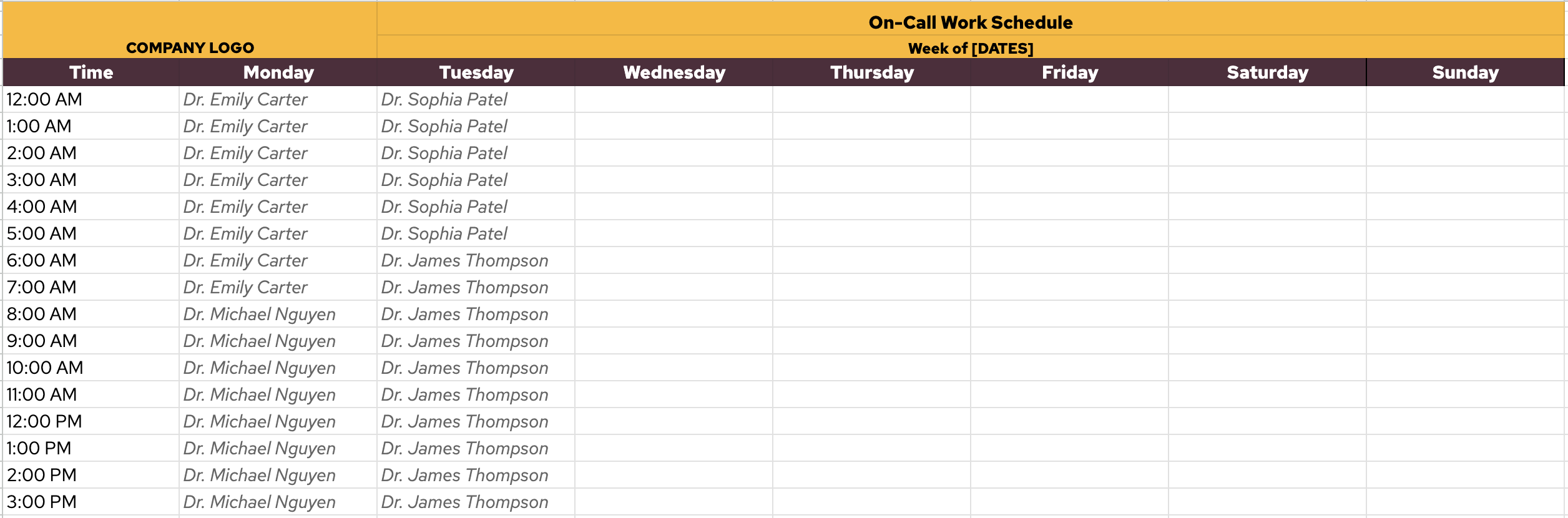 On-Call-work-schedule