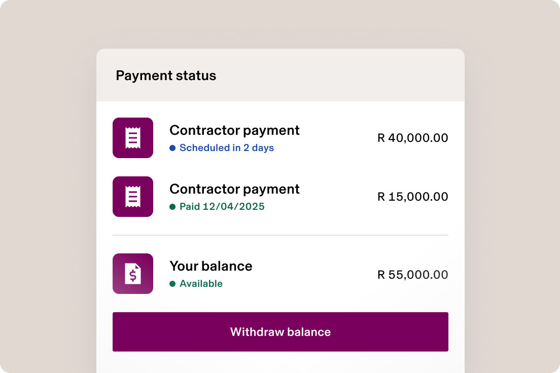Screen in Rippling titled payment status with a list of contractor payments