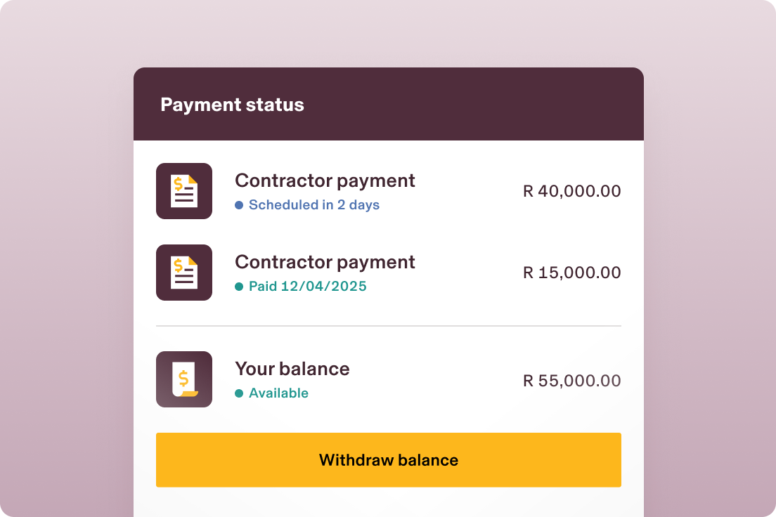 UI showing payment status