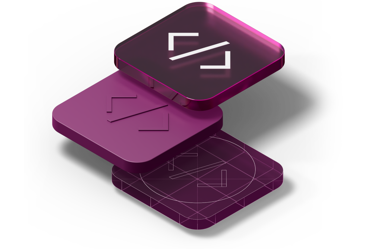 Isometric illustration of the Rippling app icon cut in half, with one side looking like a blueprint 