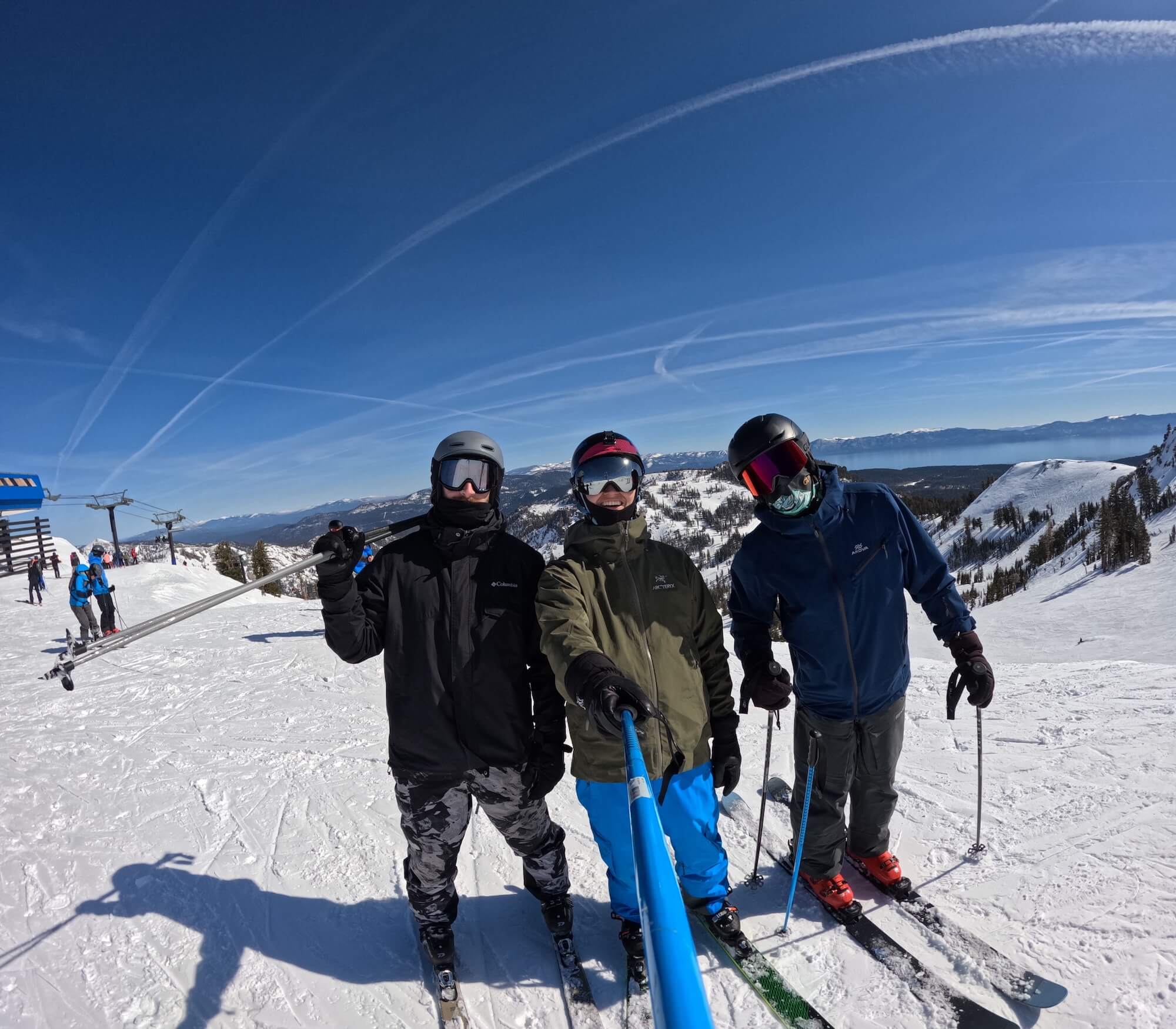 Image of Rippler Michael Bitzos skiing with friends. 