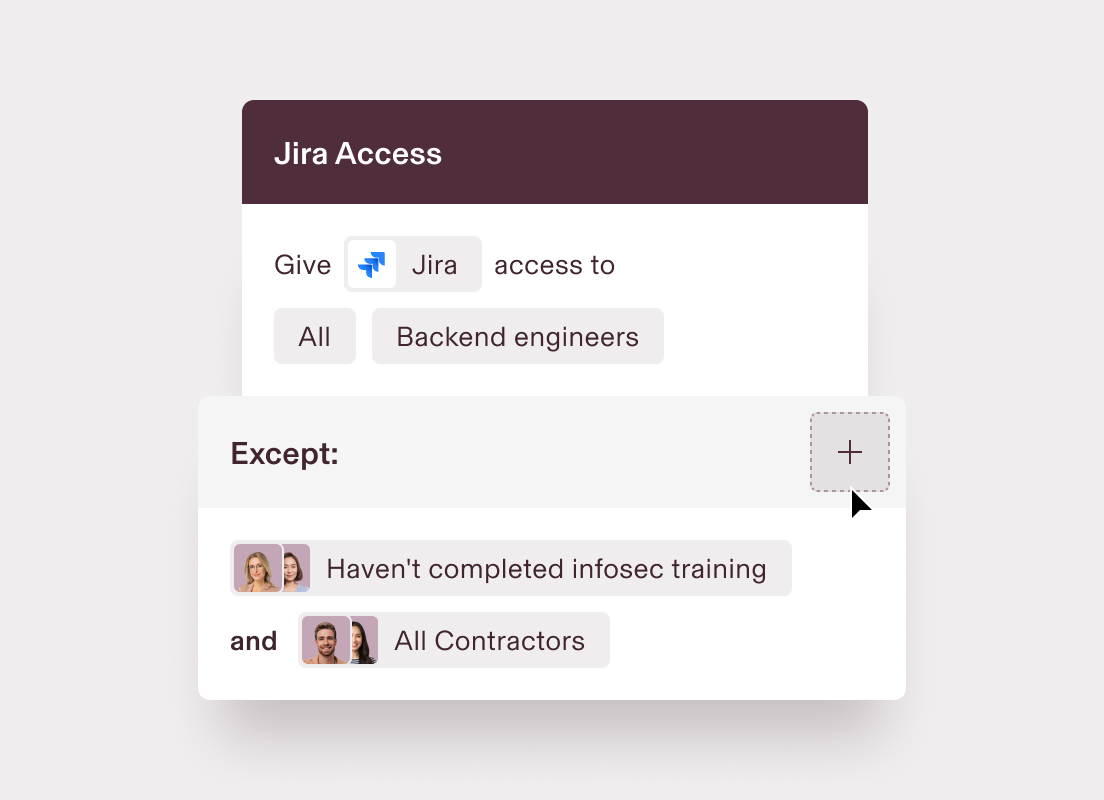 Screenshot of a rule in Rippling IT titled Jira Access that says Give Jira access to all backend engineers