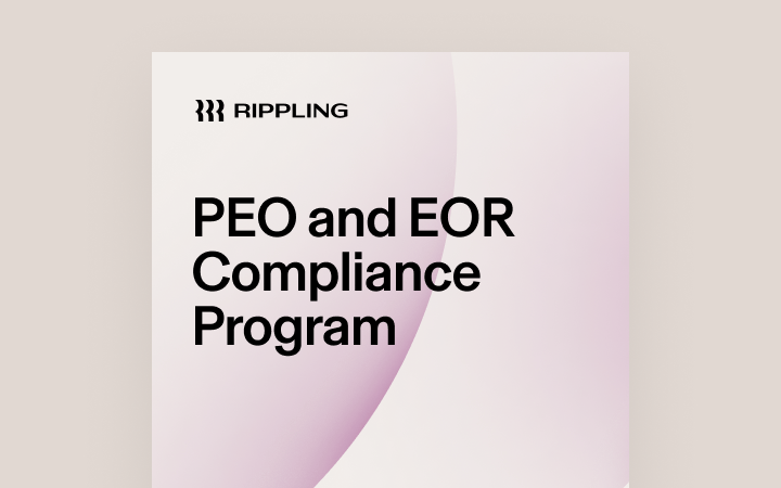 Rippling logo with "PEO and EOR Compliance Program" text on a light pink and beige gradient background.