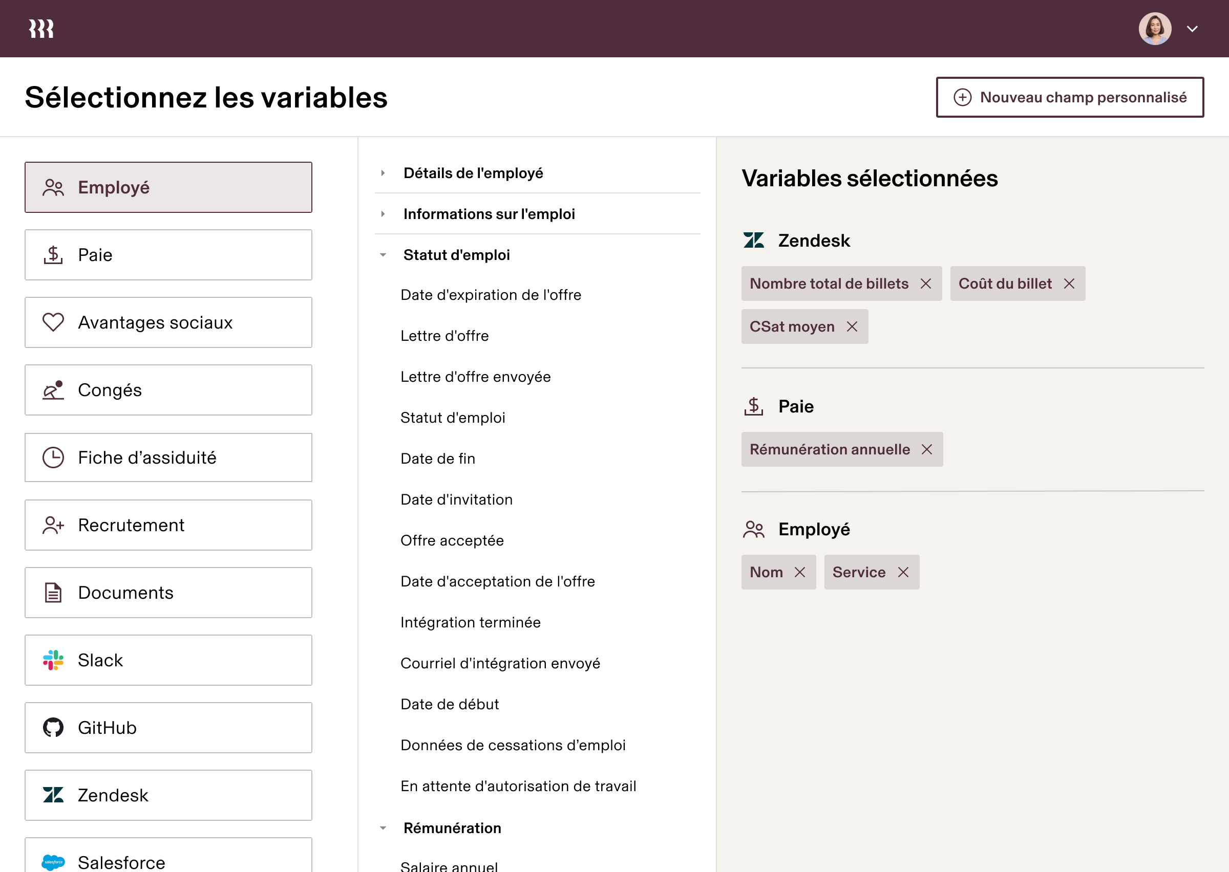 Sélectionnez les variables