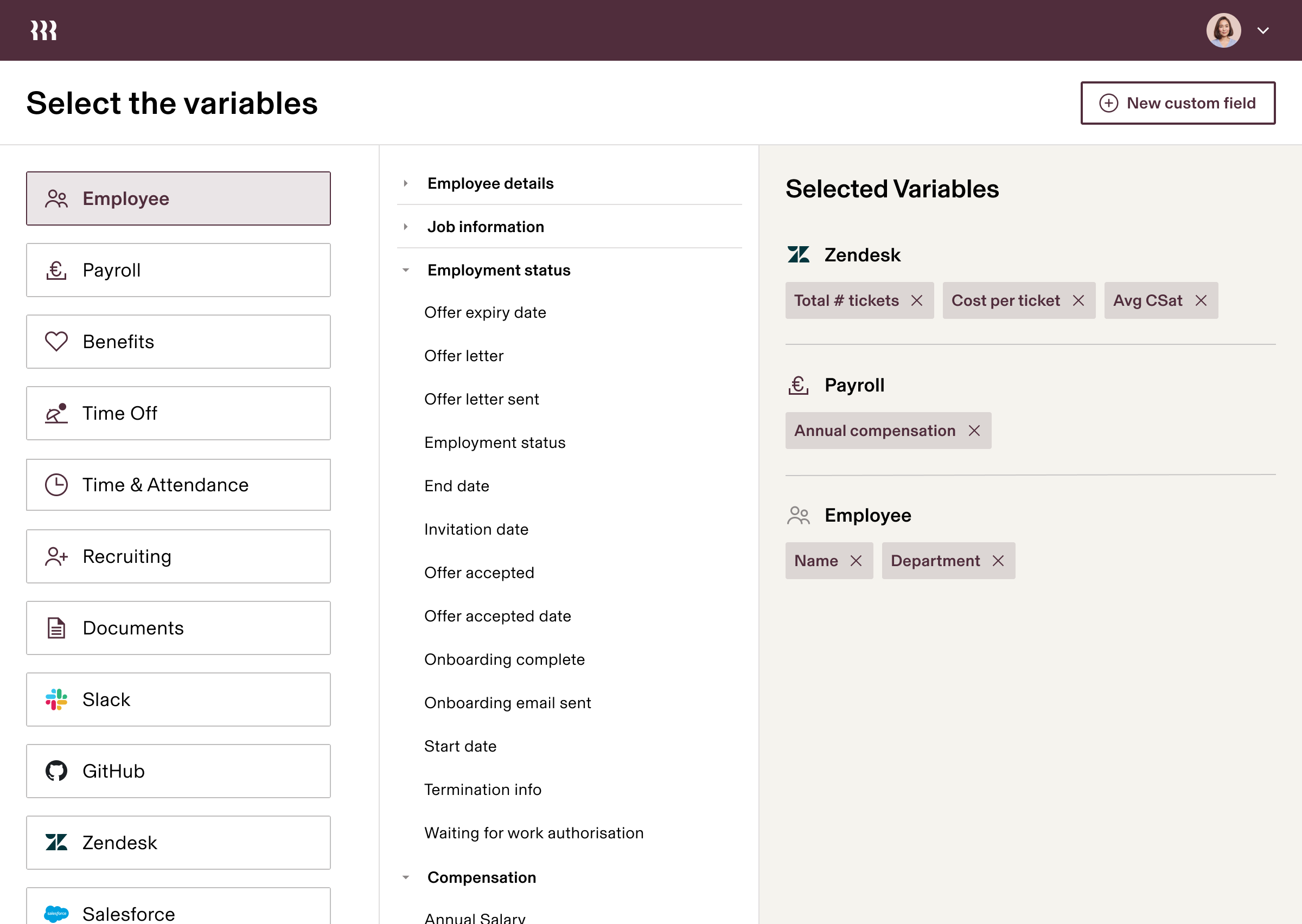 Select the variables