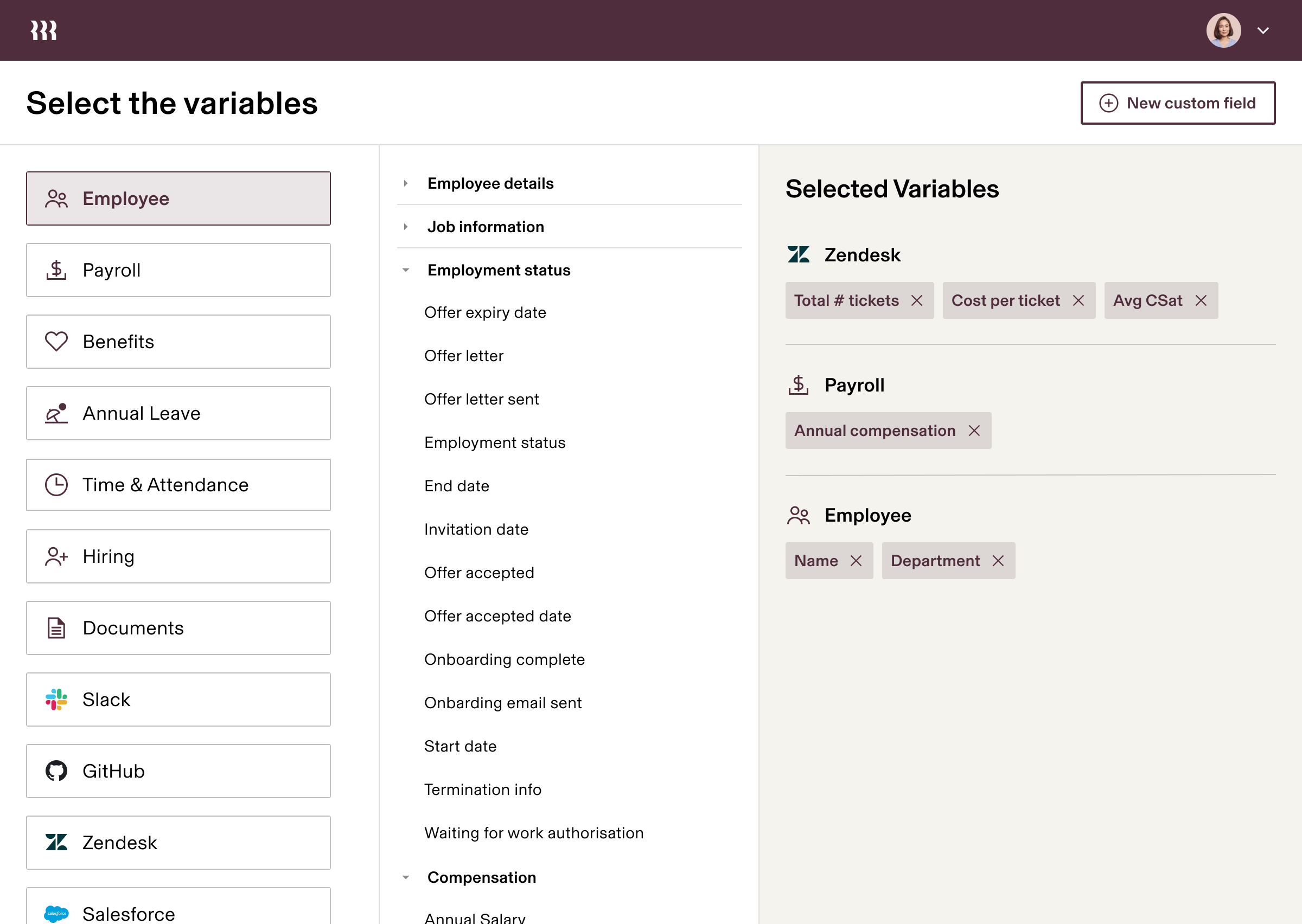 Select the variables