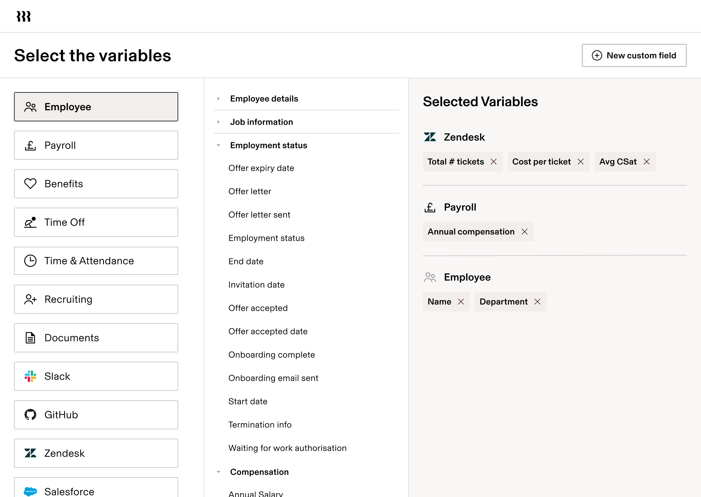 Select the variables