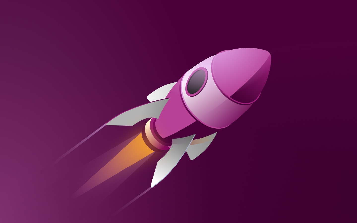 Stylized rocket or spacecraft with three glowing yellow engines against a dark purple background.