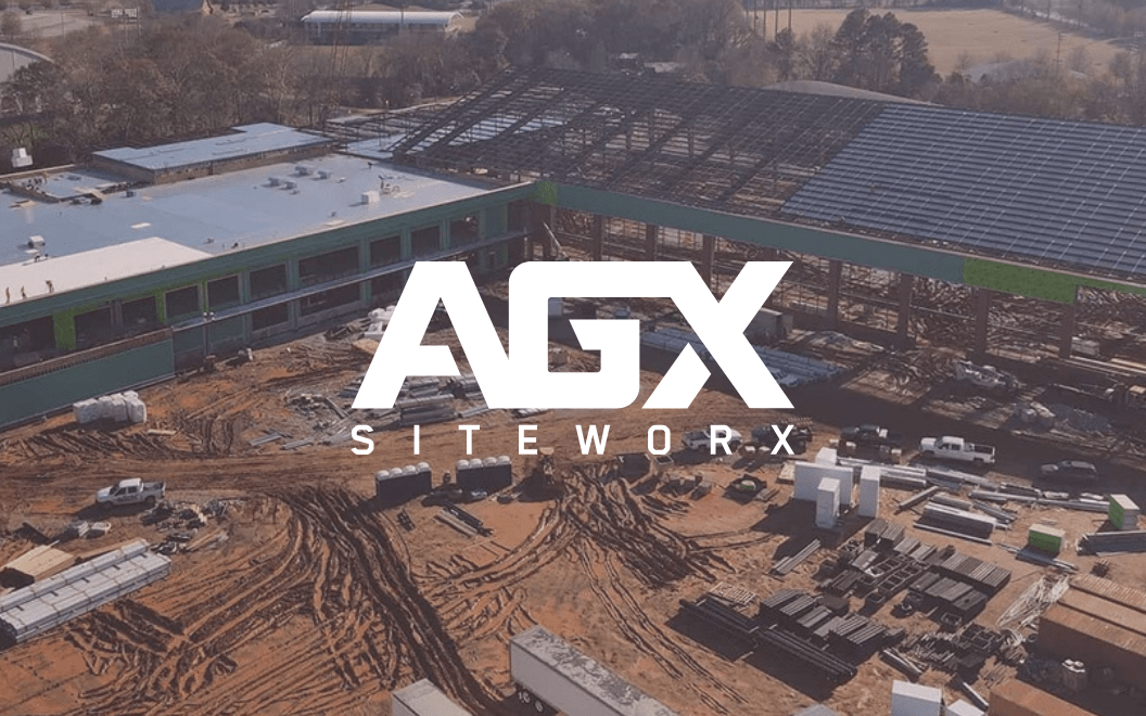 A photo of an industrial facility overlaid with the AGX Siteworx logo