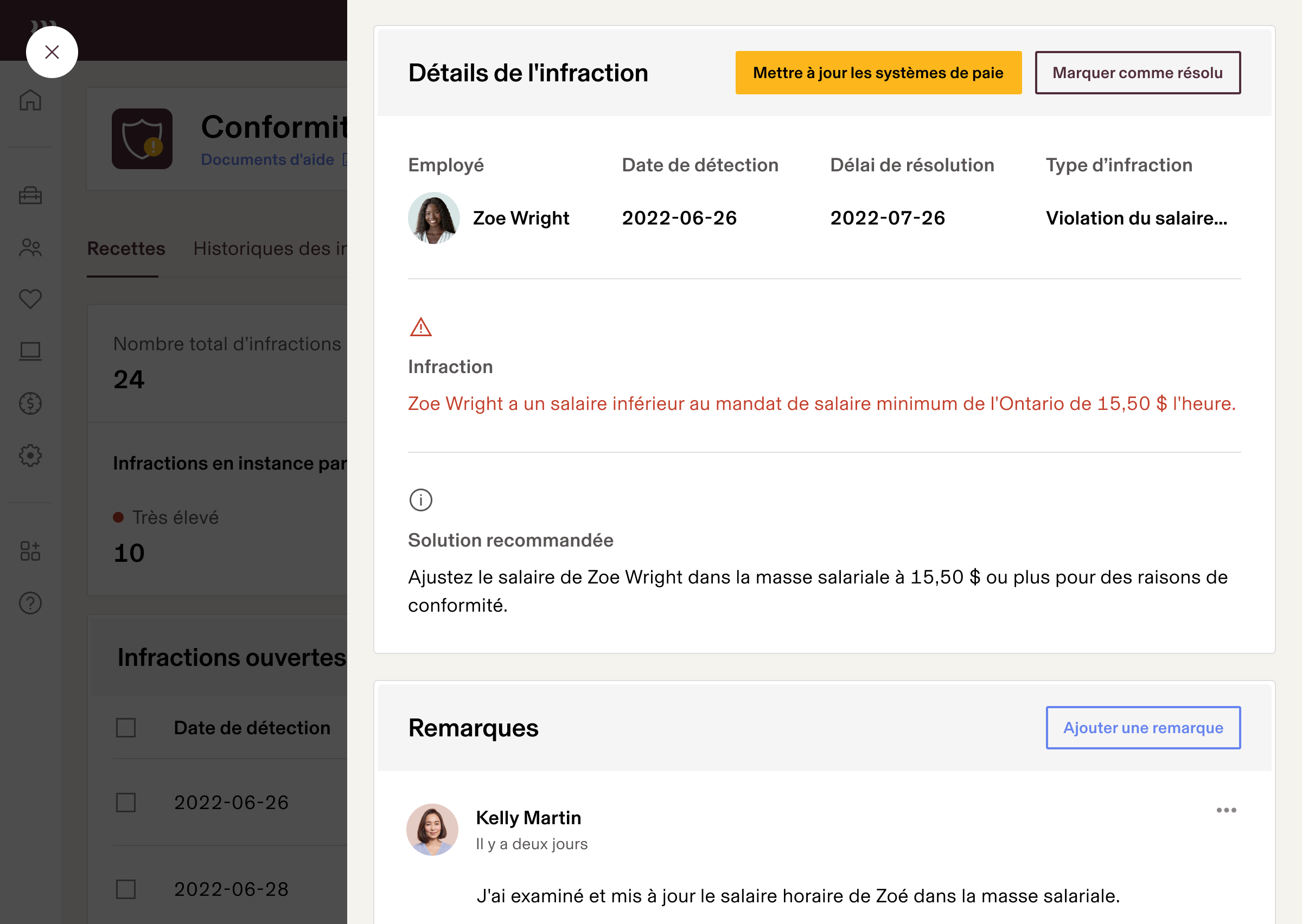 Détails de l’infraction