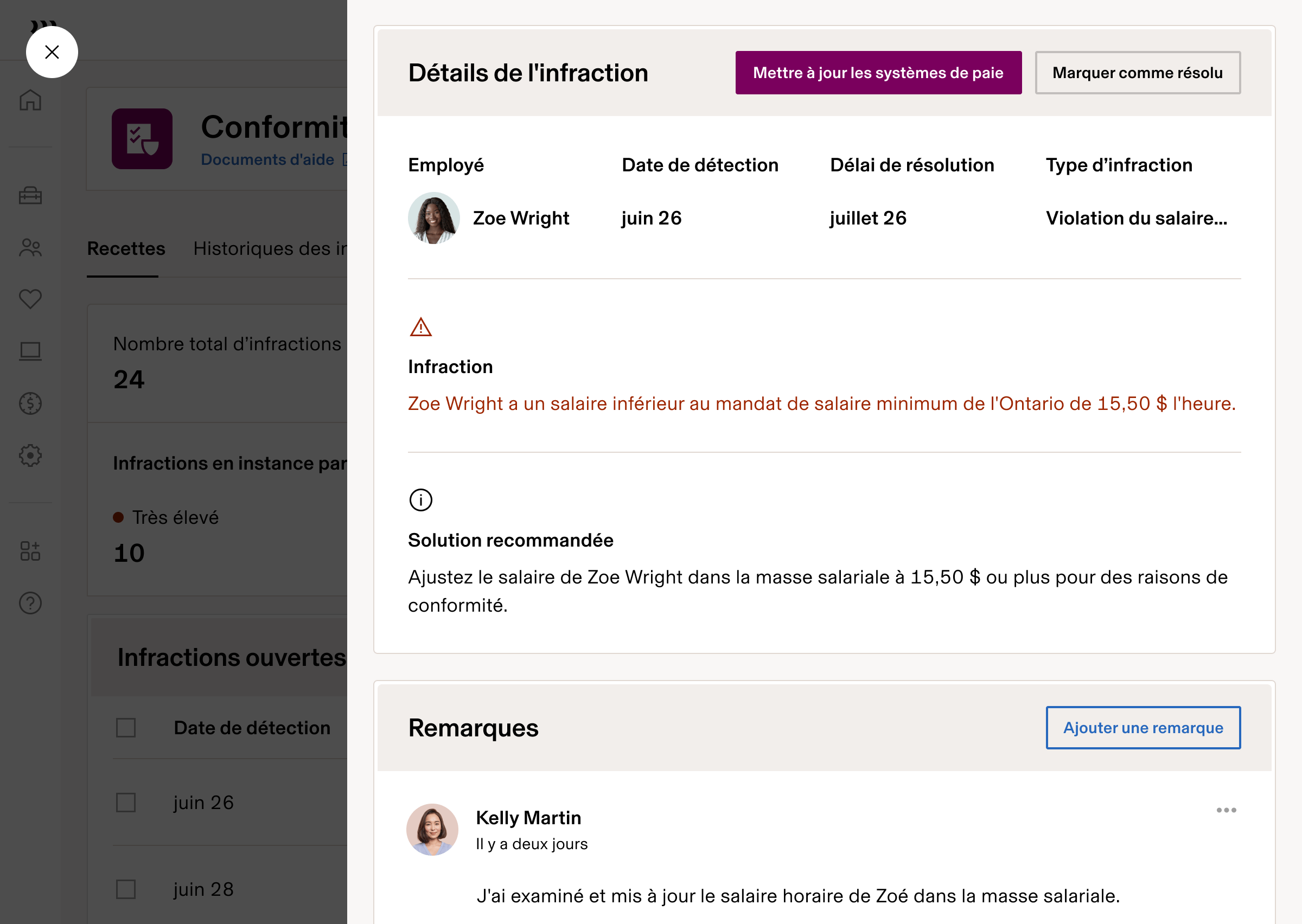 Détails de l’infraction