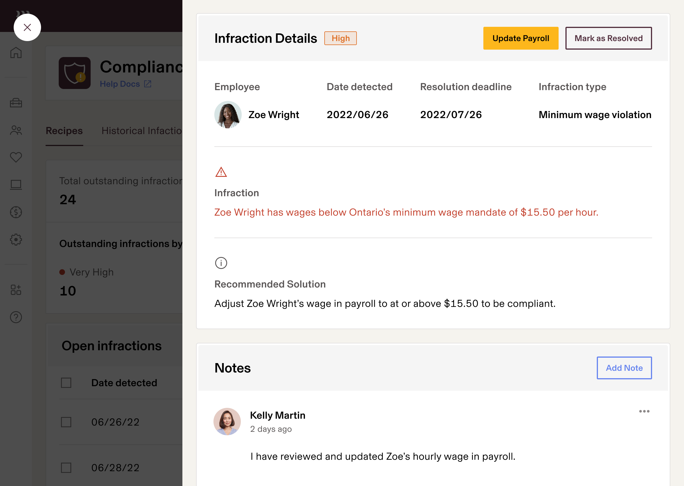 View infraction details