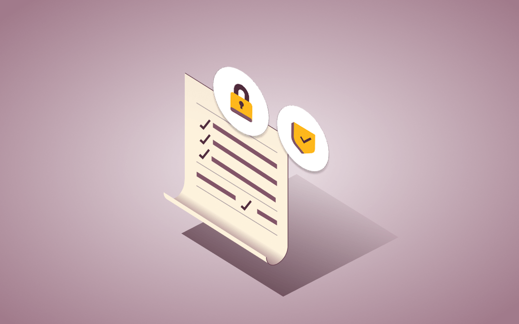 Graphic illustration of a checklist with icons depicting a padlock and a shield with a checkmark