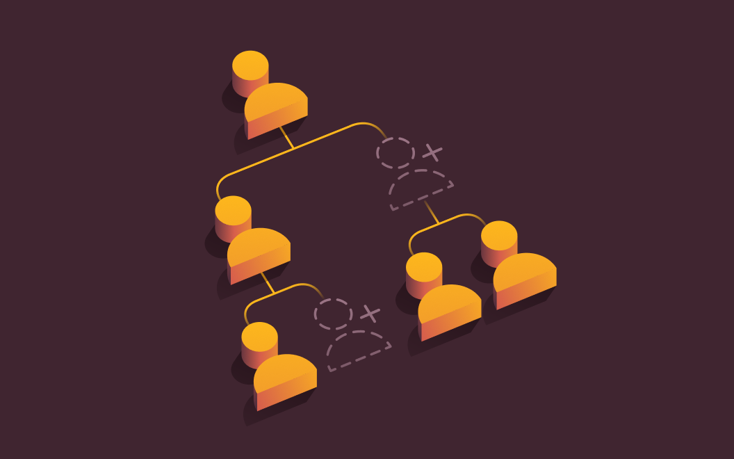 Graphic illustration of an org chart with two spaces for new hires