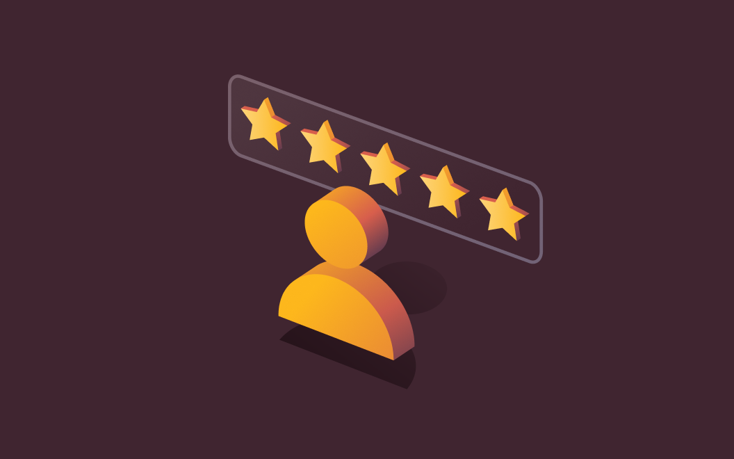 A graphic illustration of an icon representing an employee and five stars