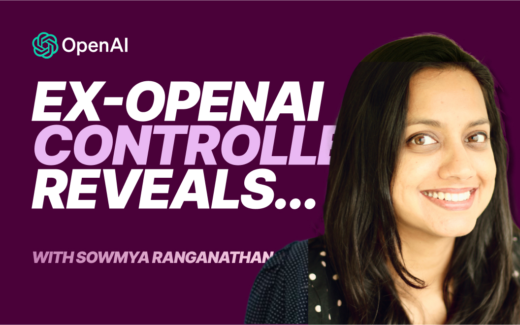 Photograph of Sowmya Ranganathan with OpenAI logo and text that says Ex-OpenAI controller reveals...