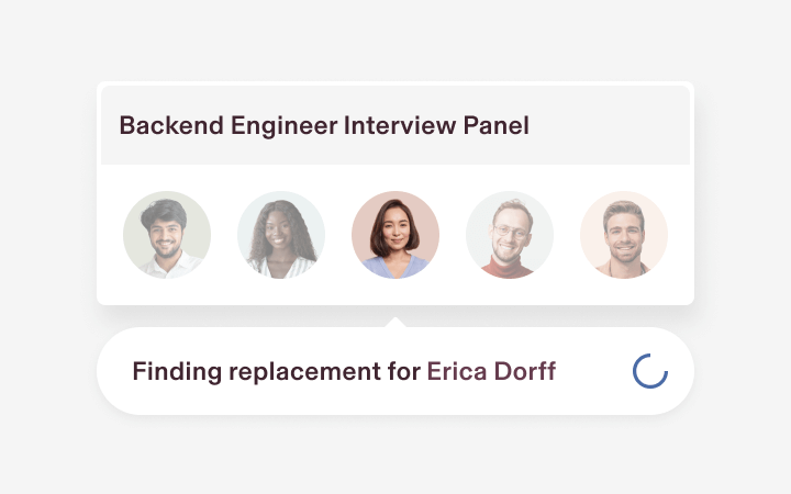 Example screen in Rippling titled backend engineer interview panel with a message that says finding replacement for Erica Dorff