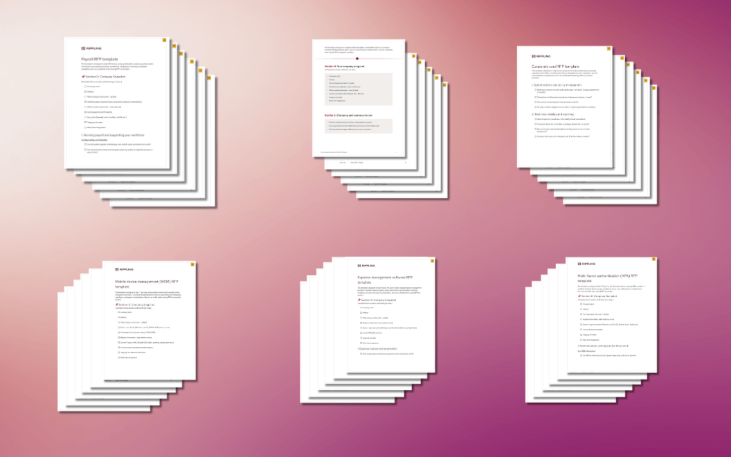 Graphic illustration of six stacks of documents on a gradient background