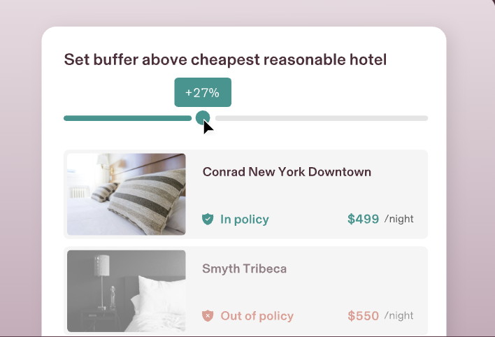 Screen in Rippling Travel titled set buffer above cheapest reasonable hotel with a slider setting the price