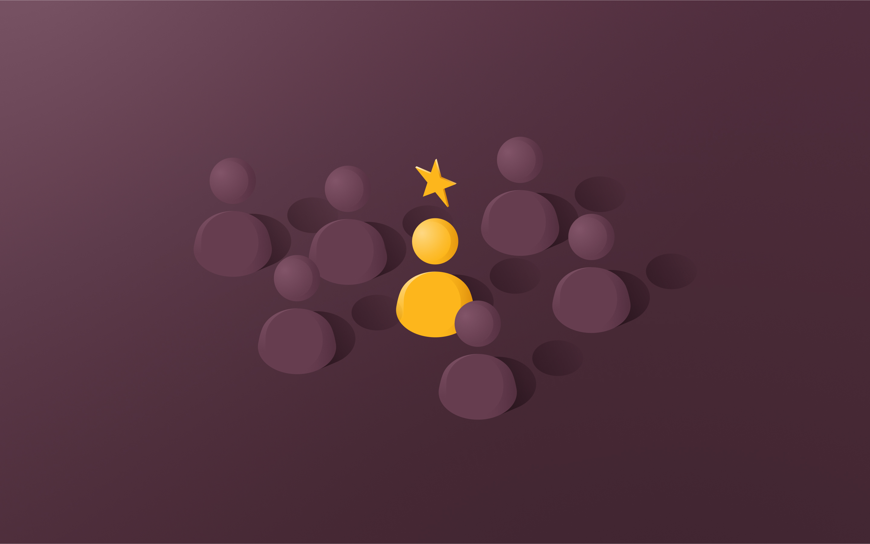 A group of people with one that has a star above its head. 