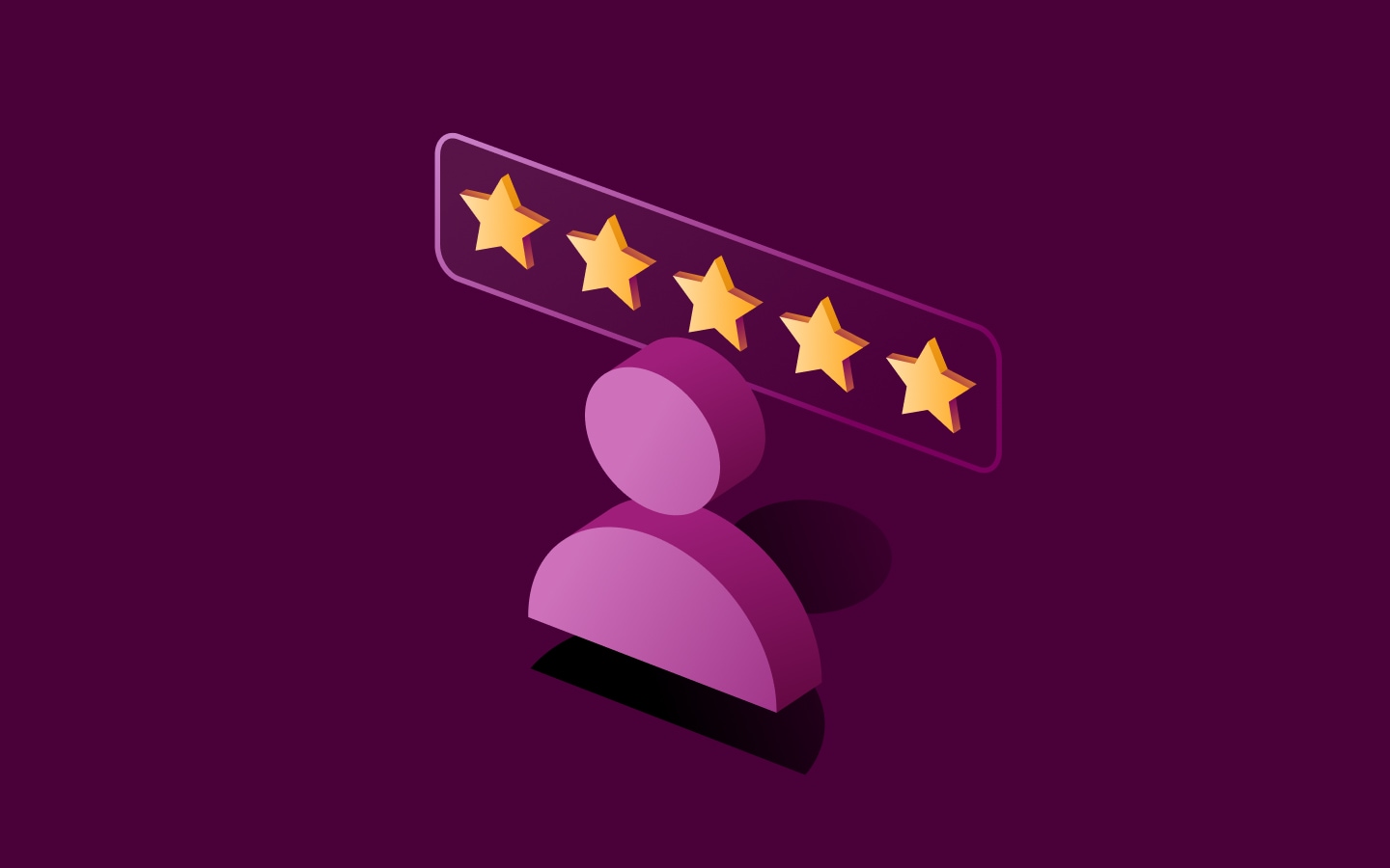 A graphic illustration with an icon of a person and five stars above them
