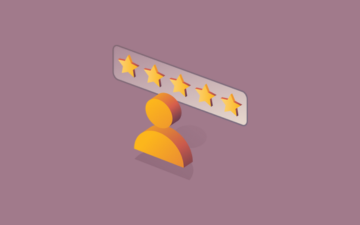 A graphic illustration with an icon of a person and five stars above them