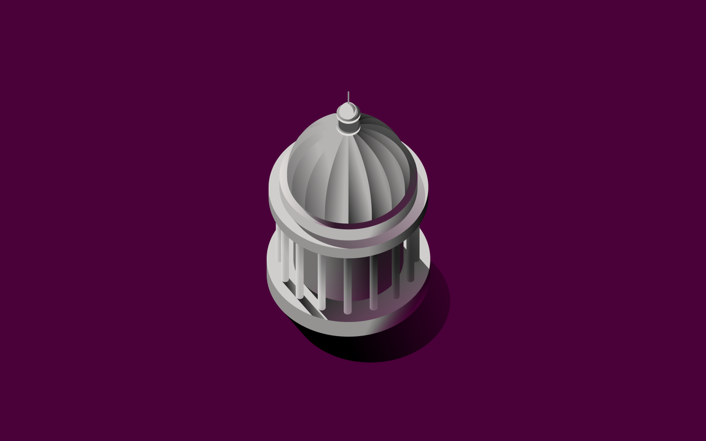 3D illustration of a white domed capitol building or gazebo with columns against a deep purple background.
