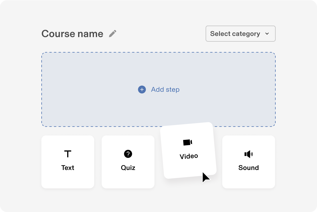 Dragging a video item into a course step.