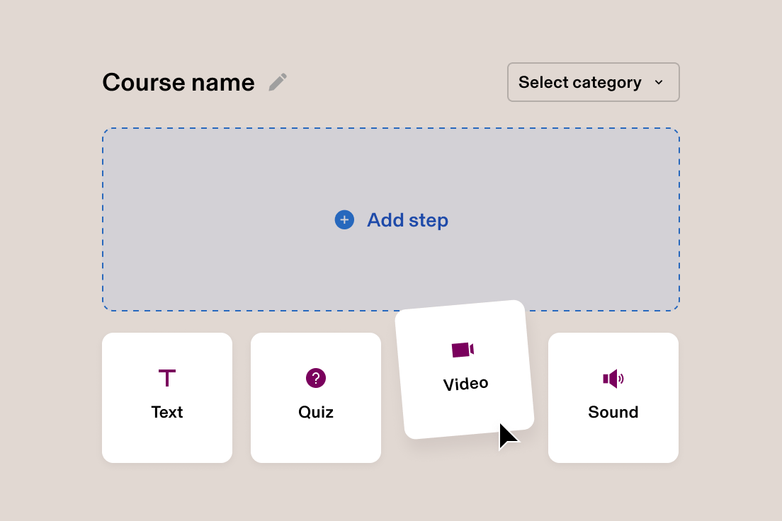 Dragging a video item into a course step.