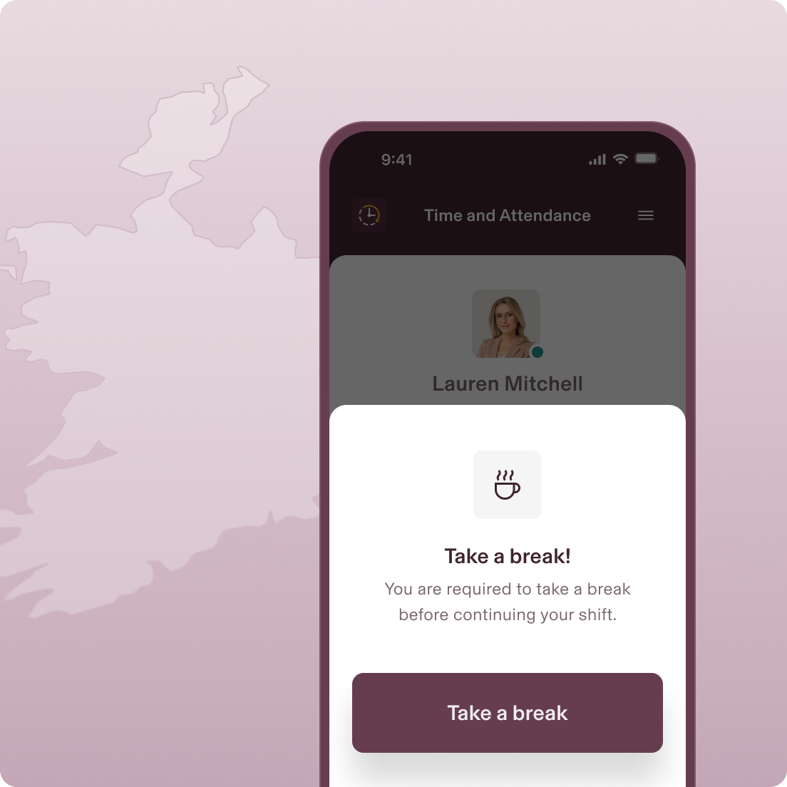 Screenshot of a reminder from Rippling on a phone that says Take a break