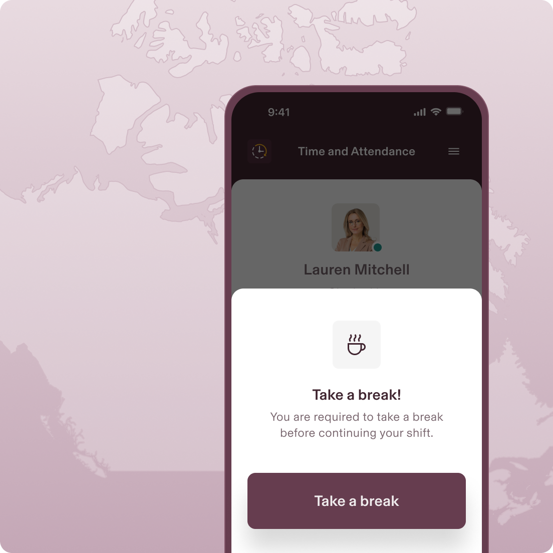 Screenshot of a reminder from Rippling on a phone that says Take a break