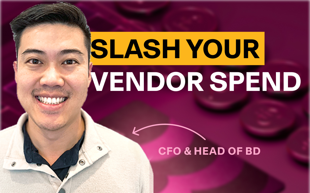 Photograph of Steven Wu, CFO of Guideline, with text that says Slash Your Vendor Spend