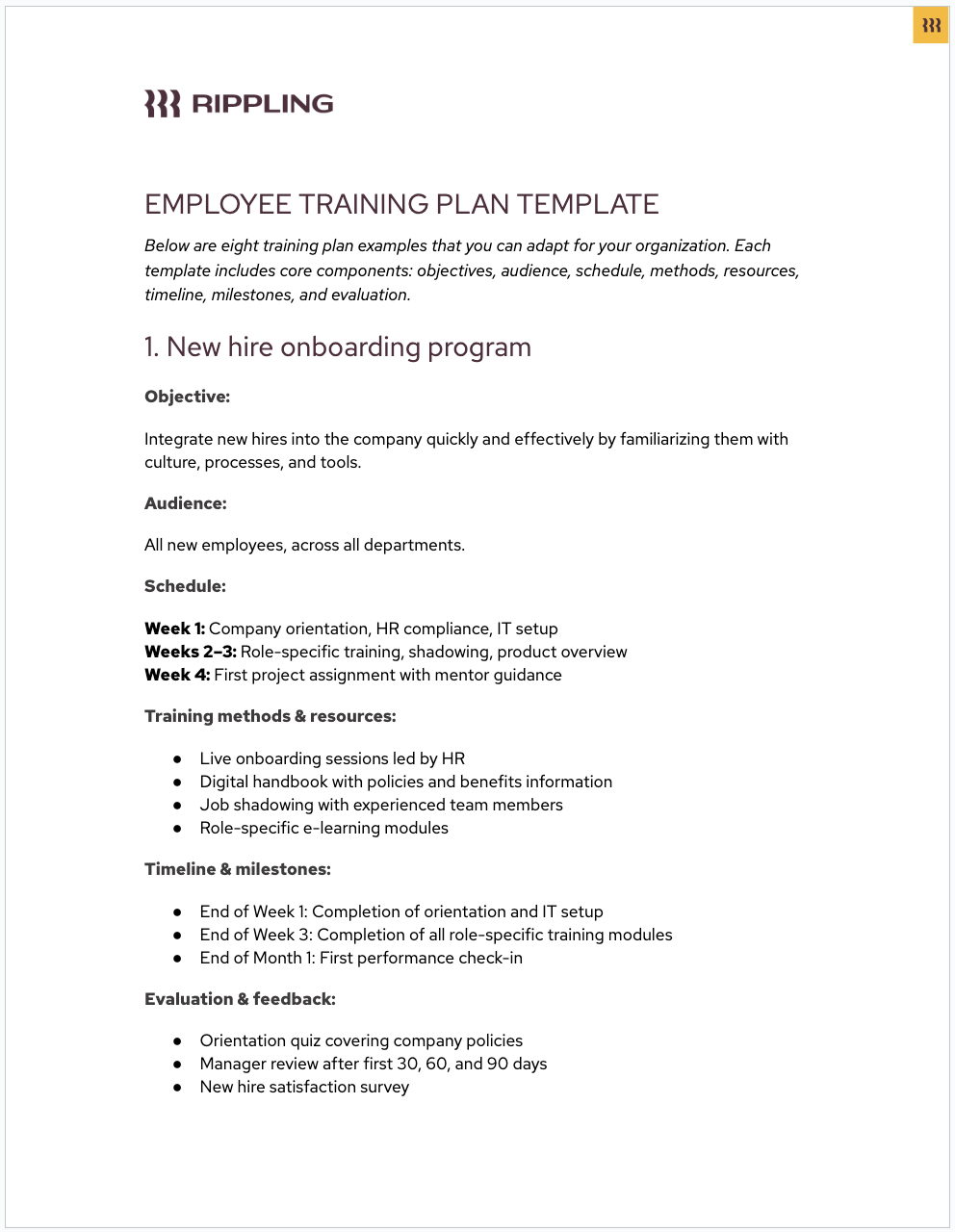 Employee Training Plan Template by Rippling