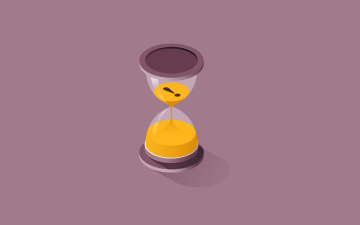 A graphic illustration of an hourglass with an exclamation point inside