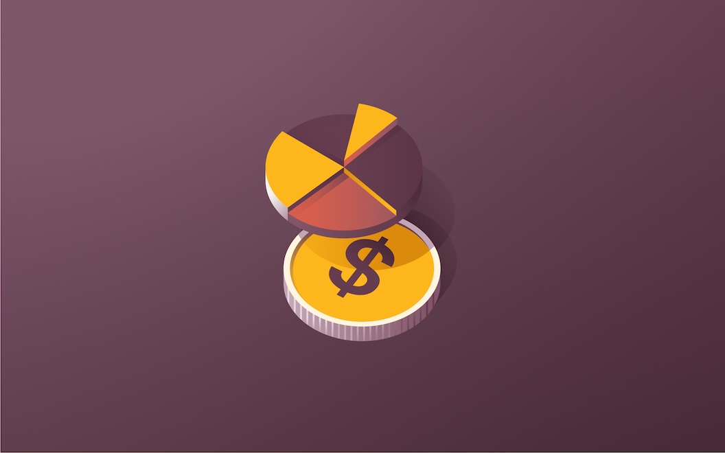 Graphic illustration of a pie chart over a coin