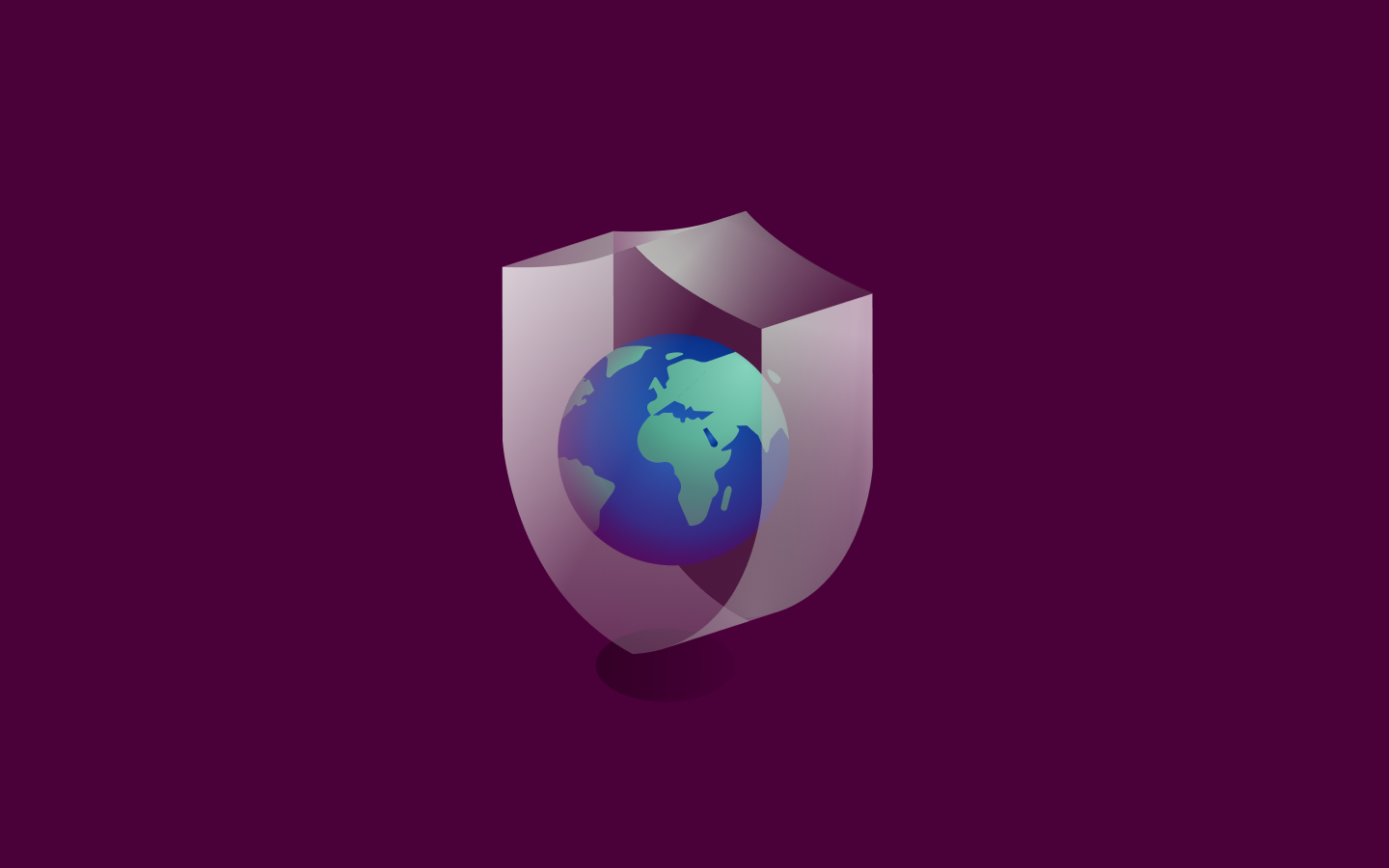 Blue and green Earth globe protected by a silver shield against a deep purple background.