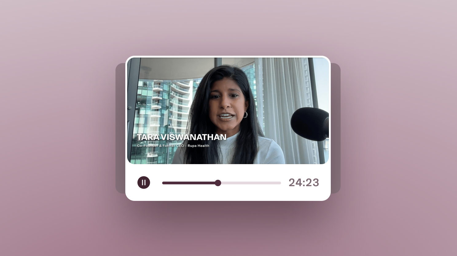 Photograph of a guest speaking on a video series inside of a video player