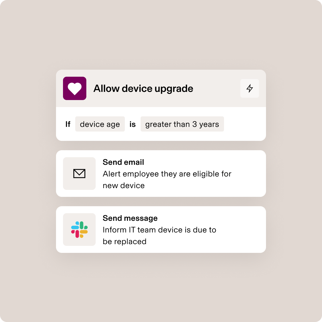 Mobile device management interface showing reassignment history of a MacBook Air 13" with maintenance and shipping details.