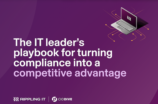 IT leader reviewing compliance dashboard on laptop with connected systems and automated evidence collection.