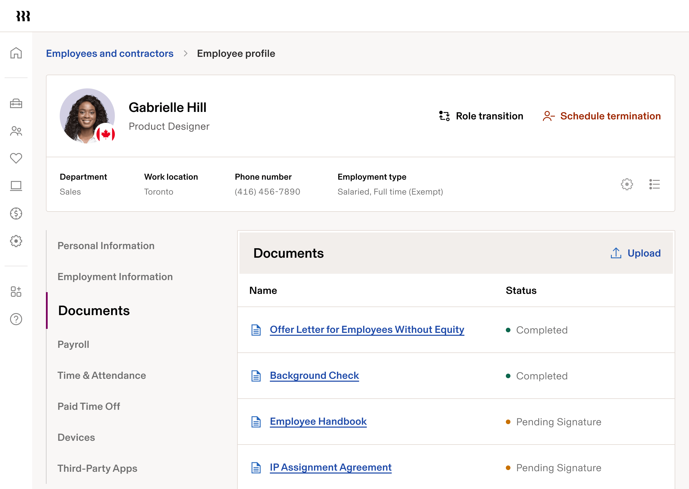 Employee profile - Tablet UI