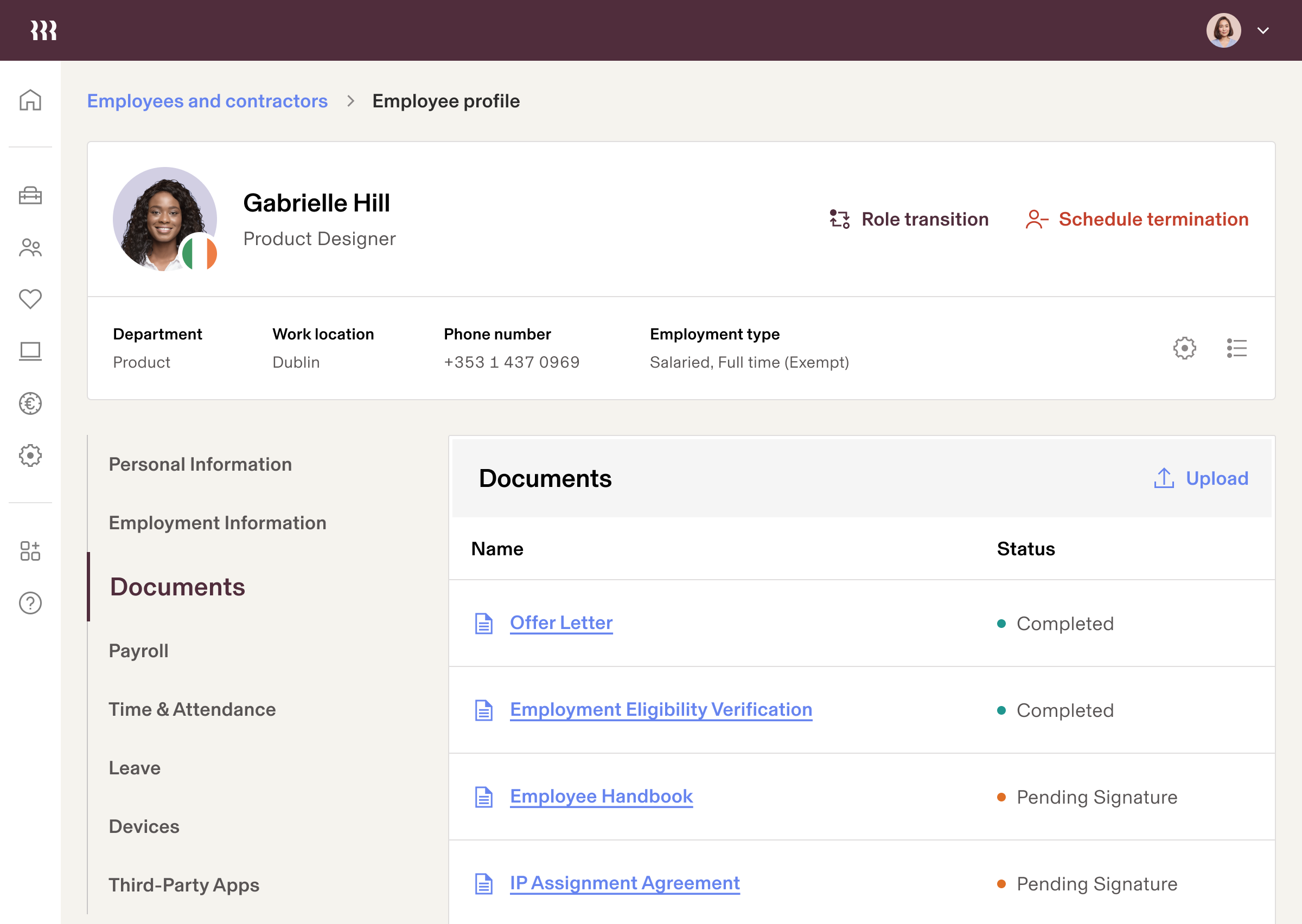 Employee profile - Tablet UI