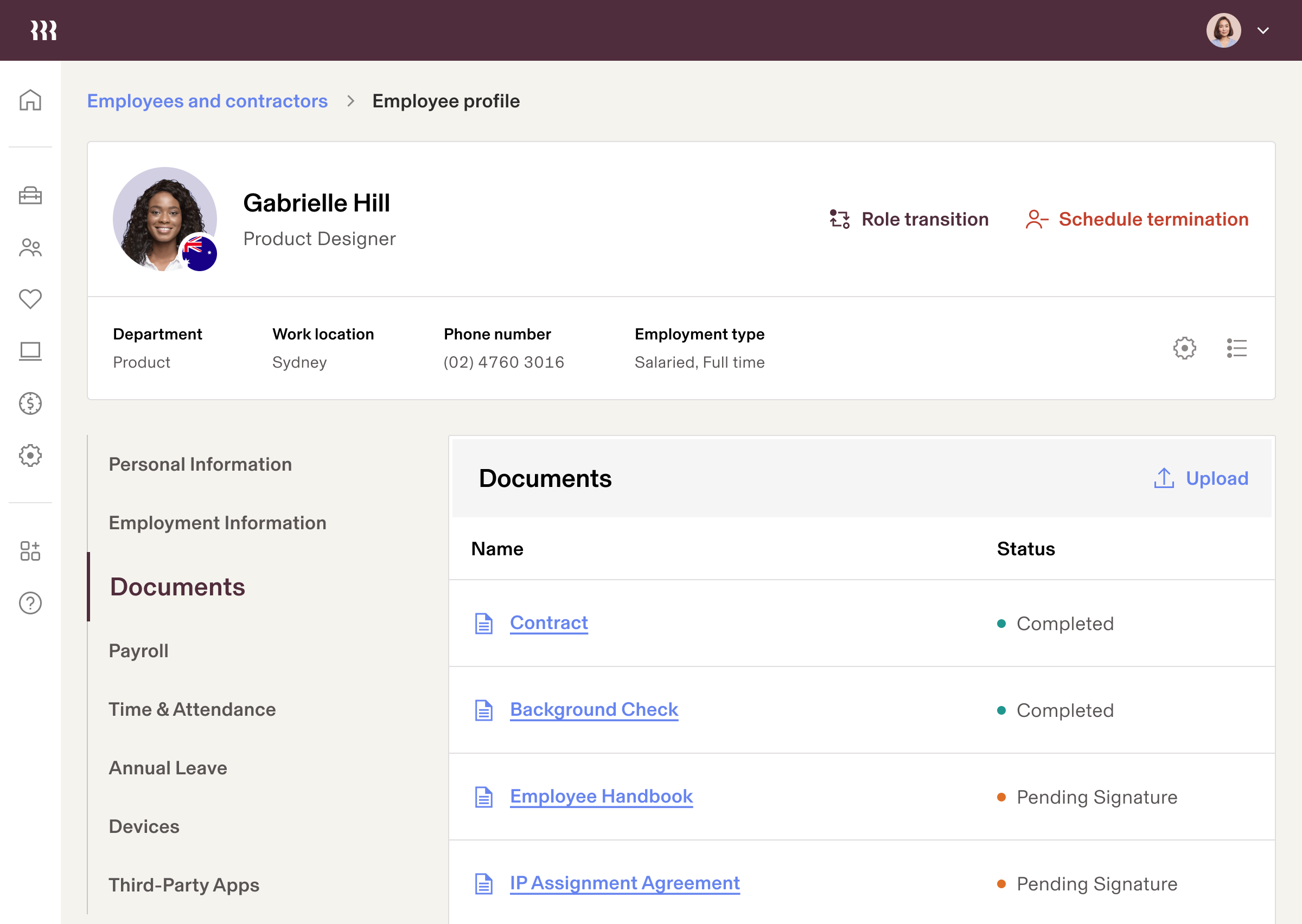 Employee profile - Tablet UI