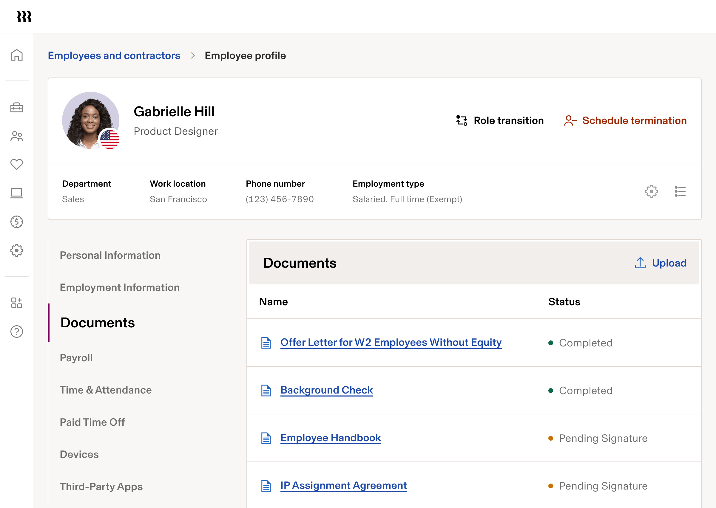 Employee profile - Tablet UI