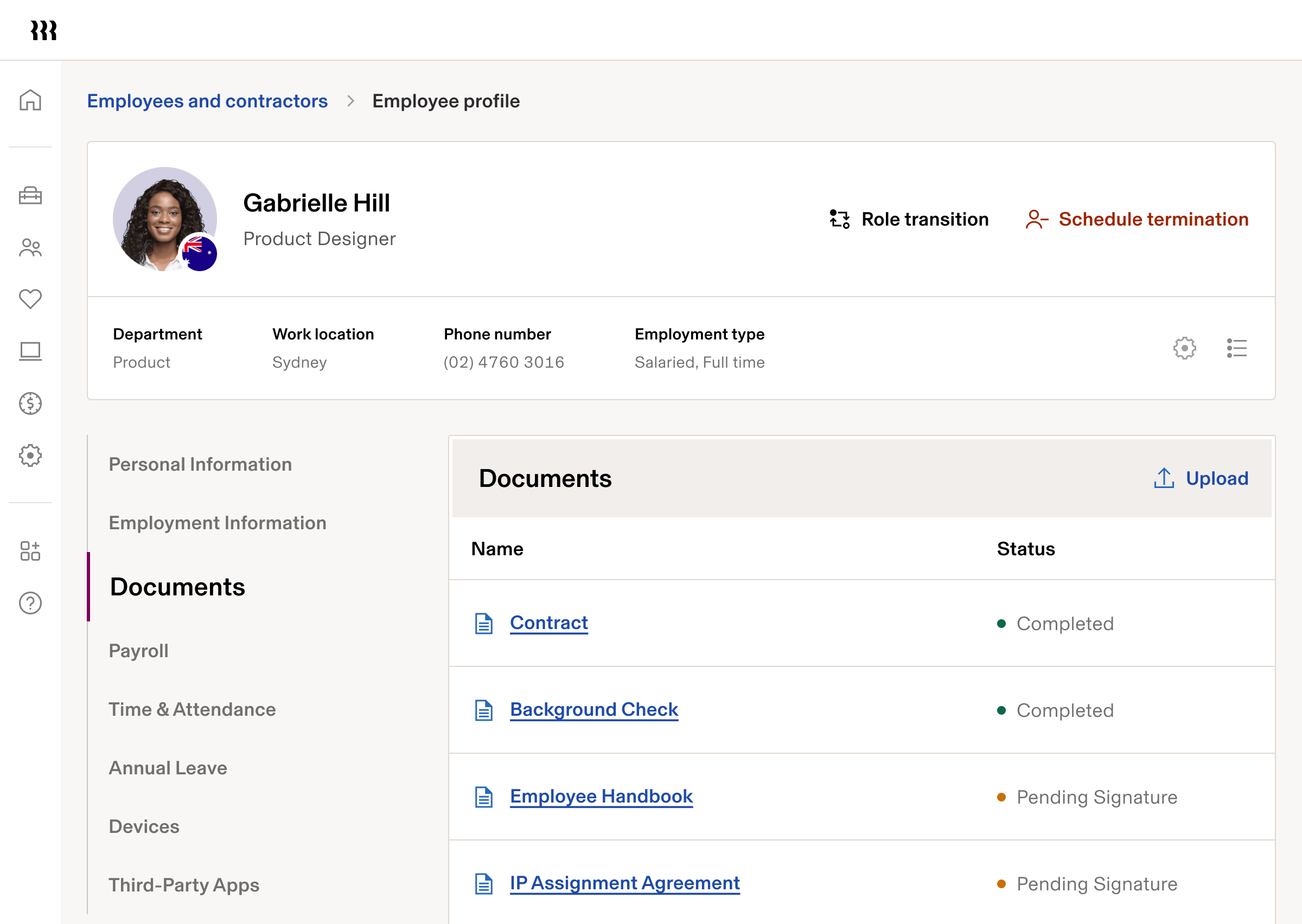 Employee profile - Tablet UI