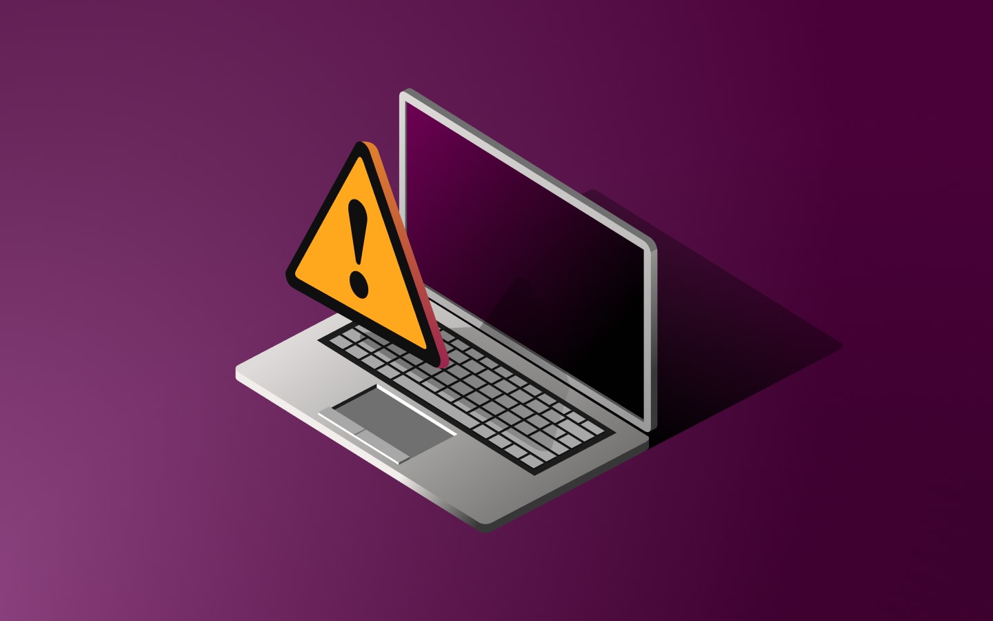 Graphic illustration of a laptop with an exclamation point alert hovering in front of its screen