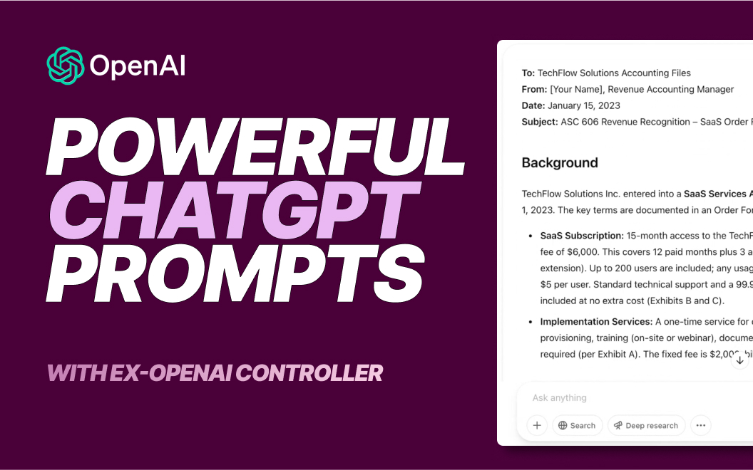 Screenshot of a prompt pasted into ChatGPT with the OpenAI logo and text that says Powerful ChatGPT Prompts with Ex-OpenAI Controller